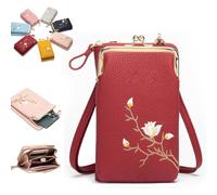 Women Sling Cross-Body Wallet with Mobile Cell Phone Holder, Forever Savour Mobile Phone Bag for Women (Red)