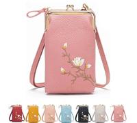 Women Sling Cross-Body Wallet, With Mobile Cell Phone Holder, Mini Shoulder Purse Pocket (Dark Pink)