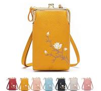 Women Sling Cross-Body Wallet, With Mobile Cell Phone Holder, Mini Shoulder Purse Pocket (Yellow)