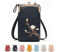 Women Sling Cross-Body Wallet with Mobile Phone Holder - Large Leather Crossbody Bag for Travel, Passport Storage & Daily Use (Black)