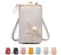 Women Sling Cross-Body Wallet with Mobile Phone Holder - Large Leather Crossbody Bag for Travel, Passport Storage & Daily Use (Gray)