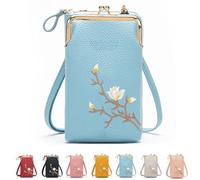 Women Sling Cross-Body Wallet with Mobile Phone Holder - Large Leather Crossbody Bag for Travel, Passport Storage & Daily Use (Blue)