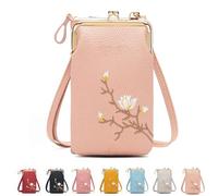 Women Sling Cross-Body Wallet with Mobile Phone Holder - Large Leather Crossbody Bag for Travel, Passport Storage & Daily Use (Pink)