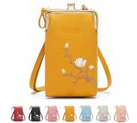 Women Sling Cross-Body Wallet with Mobile Phone Holder - Large Leather Crossbody Bag for Travel, Passport Storage & Daily Use (Yellow)