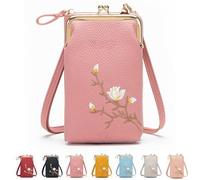 Women Sling Cross-Body Wallet with Mobile Phone Holder - Large Leather Crossbody Bag for Travel, Passport Storage & Daily Use (Dark Pink)
