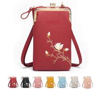 Women Sling Cross-Body Wallet with Mobile Phone Holder - Large Leather Crossbody Bag for Travel, Passport Storage & Daily Use (Burgundy)