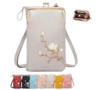 Women Sling Cross-Body Wallet, Women Crossbody Phone Bags, with Mobile Cell Phone Holder, Leather Passport Bag (Grey)