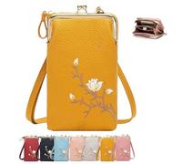 Women Sling Cross-Body Wallet, Women Crossbody Phone Bags, with Mobile Cell Phone Holder, Leather Passport Bag (Yellow)