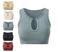 Women Sports Bras,Seamless Ribbed Sport Tank Tops Racerback Sleeveless Top Summer Causal Yoga Gym Shirts Fitness Wear for Sports Pants Tracksuit Set (Light Green,1PCS)