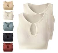 Women Sports Bras,Seamless Ribbed Sport Tank Tops Racerback Sleeveless Top Summer Causal Yoga Gym Shirts Fitness Wear for Sports Pants Tracksuit Set (White,2PCS)