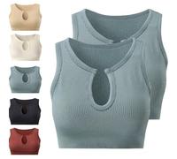 Women Sports Bras,Seamless Ribbed Sport Tank Tops Racerback Sleeveless Top Summer Causal Yoga Gym Shirts Fitness Wear for Sports Pants Tracksuit Set (Light Green,2PCS)