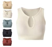 Women Sports Bras,Seamless Ribbed Sport Tank Tops Racerback Sleeveless Top Summer Causal Yoga Gym Shirts Fitness Wear for Sports Pants Tracksuit Set (White,1PCS)