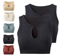 Women Sports Bras,Seamless Ribbed Sport Tank Tops Racerback Sleeveless Top Summer Causal Yoga Gym Shirts Fitness Wear for Sports Pants Tracksuit Set (Black,2PCS)