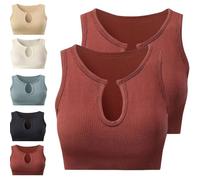 Women Sports Bras,Seamless Ribbed Sport Tank Tops Racerback Sleeveless Top Summer Causal Yoga Gym Shirts Fitness Wear for Sports Pants Tracksuit Set (Red,2PCS)