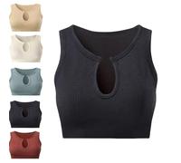 Women Sports Bras,Seamless Ribbed Sport Tank Tops Racerback Sleeveless Top Summer Causal Yoga Gym Shirts Fitness Wear for Sports Pants Tracksuit Set (Black,1PCS)