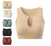 Women Sports Bras,Seamless Ribbed Sport Tank Tops Racerback Sleeveless Top Summer Causal Yoga Gym Shirts Fitness Wear for Sports Pants Tracksuit Set (Beige,1PCS)