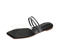 Women Summer Rhinestone Solid Flat Women's Slippers Summer Flat Bottom Retro Toe Large Women's Sandals Slippers (Color : Black Size : 38) (Black 40)