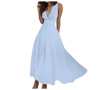 Women' Summer Sexy Deep V-Neck Formal Sleeveless Long Dress Gradient Zip Swing Dresses(LightBlue,M)