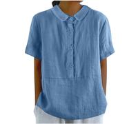 Women Tops Linen Shirts Short Sleeve Button Down Up Shirt Collared V Neck Tops Shirts Blouses Trendy Tops Summer Casual Shirt Work Blouse Going out Tunic Clothes D-72
