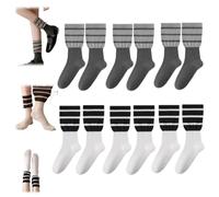 Women Vintage Striped Slouch Socks,Knit Color Block Bubble Cuff Crew Socks