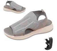Women Wide Fit Sandals Comfortable Orthopedic Platform Walking Sport Slides with Arch Support Breathable Mesh Shoes (Grey,37)