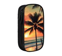 WOmeng Astuccio con stampa di palme tropicali sulla spiaggia, pratico astuccio per la scuola, penne, matite, accessori artistici, varie occasioni, Nero , Taglia unica, Con tasca per il