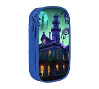 WOmeng Astuccio nero con stampa di palazzo infestato pratico astuccio per la scuola penne matite accessori artistici varie occasioni, Blu, Taglia unica, Con tasca per il