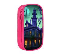 WOmeng Astuccio nero con stampa di palazzo infestato pratico astuccio per la scuola penne matite accessori artistici varie occasioni, rosa, Taglia unica, Con tasca per il