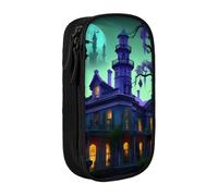 WOmeng Astuccio nero con stampa di palazzo infestato pratico astuccio per la scuola penne matite accessori artistici varie occasioni, Nero , Taglia unica, Con tasca per il