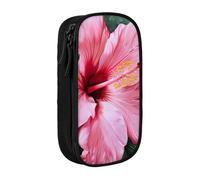 WOmeng Astuccio per matite con stampa floreale rosa Hawaii, per la scuola, penne, matite, accessori artistici, varie occasioni, Nero , Taglia unica, Con tasca per il