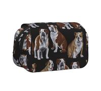 WOmeng Astuccio versatile per penne con stampa di bulldog inglesi, scomparti comodi da viaggio, forniture per ufficio, grande capacità