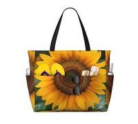 WOmeng Bella stampa girasole pieghevole borsa da spiaggia convenienza tote estate vacanza picnic campeggio palestra uso quotidiano