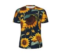 WOmeng Bella stampa girasole stampa uomo moda manica corta t-shirt running fitness routine attività estive, Nero , M