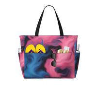 WOmeng blu e rosa fuoco stampa pieghevole borsa da spiaggia convenienza tote estate vacanza picnic campeggio palestra uso quotidiano