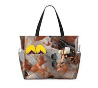 WOmeng Borsa da spiaggia pieghevole con stampa a schizzi di rame, con texture marmorizzata, comoda, per vacanze estive, picnic, campeggio, palestra, uso quotidiano