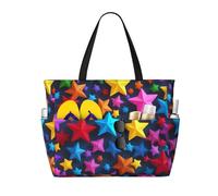 WOmeng Borsa da spiaggia pieghevole con stampa a stelle colorate, per vacanze estive, picnic, campeggio, palestra, uso quotidiano