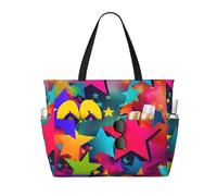 WOmeng Borsa da spiaggia pieghevole con stampa arcobaleno e stelle, comoda, per vacanze estive, picnic, campeggio, palestra, uso quotidiano