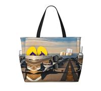 WOmeng Borsa da spiaggia pieghevole con stampa di aerei da combattimento aerei, comoda borsa da spiaggia per vacanze estive, picnic, campeggio, palestra, uso quotidiano