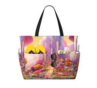 WOmeng Borsa da spiaggia pieghevole con stampa di Candy Land per vacanze estive, picnic, campeggio, palestra, uso quotidiano