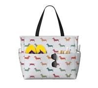 WOmeng Borsa da spiaggia pieghevole con stampa di cani bassotto, comoda borsa da spiaggia per vacanze estive, picnic, campeggio, palestra, uso quotidiano