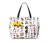 WOmeng Borsa da spiaggia pieghevole con stampa di carlino chihuahua carlino borsa da spiaggia convenienza tote estate vacanza picnic campeggio palestra uso quotidiano