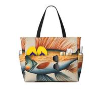 WOmeng Borsa da spiaggia pieghevole con stampa di cartamo con pesci volanti, convenienza, estiva, picnic, campeggio, palestra, uso quotidiano