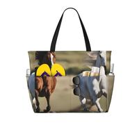 WOmeng Borsa da spiaggia pieghevole con stampa di cavalli che corrono, convenienza, vacanze estive, picnic, campeggio, palestra, uso quotidiano
