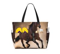 WOmeng Borsa da spiaggia pieghevole con stampa di cavalli che corrono, convenienza, vacanze estive, picnic, campeggio, palestra, uso quotidiano