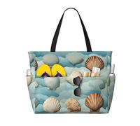 WOmeng Borsa da spiaggia pieghevole con stampa di conchiglie marine convenienza tote estate vacanze picnic campeggio palestra uso quotidiano