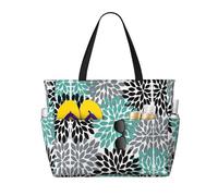 WOmeng Borsa da spiaggia pieghevole con stampa di dalia, per vacanze estive, picnic, campeggio, palestra, uso quotidiano