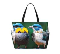 WOmeng Borsa da spiaggia pieghevole con stampa di due uccellini, comoda borsa da spiaggia per vacanze estive, picnic, campeggio, palestra, uso quotidiano