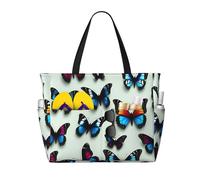 WOmeng Borsa da spiaggia pieghevole con stampa di farfalle e violoncello, convenienza per vacanze estive, picnic, campeggio, palestra, uso quotidiano