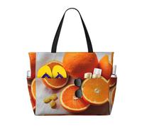 WOmeng Borsa da spiaggia pieghevole con stampa di frutta arancione fresca, comoda, per vacanze estive, picnic, campeggio, palestra, uso quotidiano