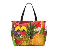 WOmeng Borsa da spiaggia pieghevole con stampa di frutta fresca e ananas, comoda, per vacanze estive, picnic, campeggio, palestra, uso quotidiano